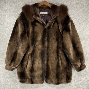 Jacobsons Faux Fur Demi Buff Mink Hooded Bomber Jacket XS Luxury Mob Wife VTG